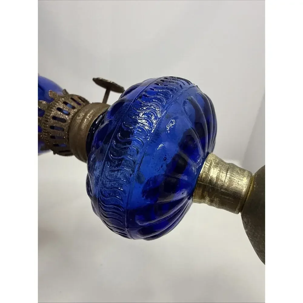 Vintage Miniature Blue Oil Lamp - Original Owners